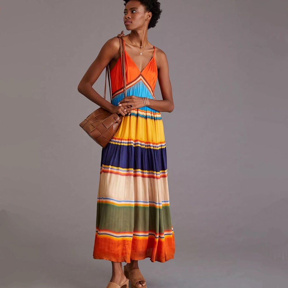 Anthropologie Tanvi Kedia V-Neck Colorblock Midi Dress
